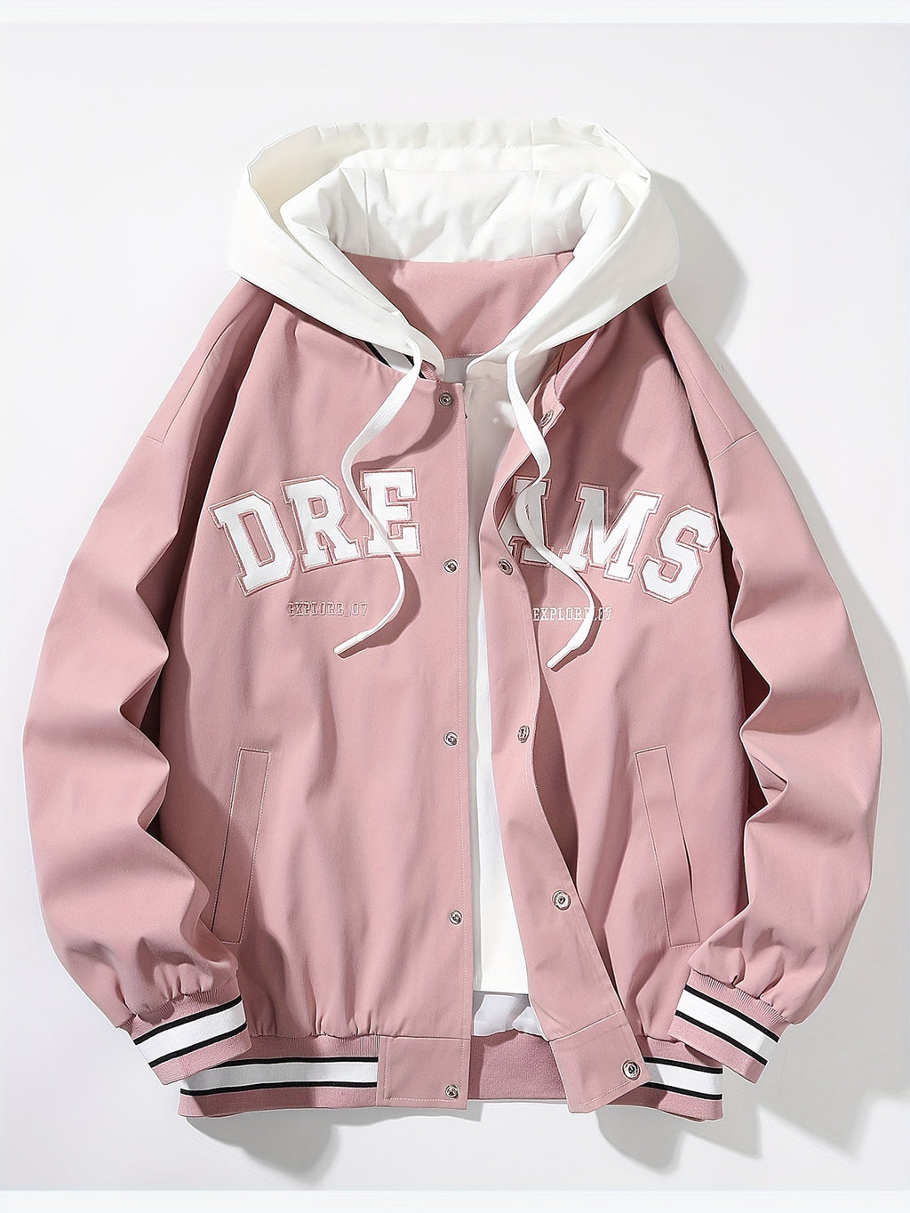 "Dreams" Varsity Jacket – White & Brown Streetwear with Statement Style