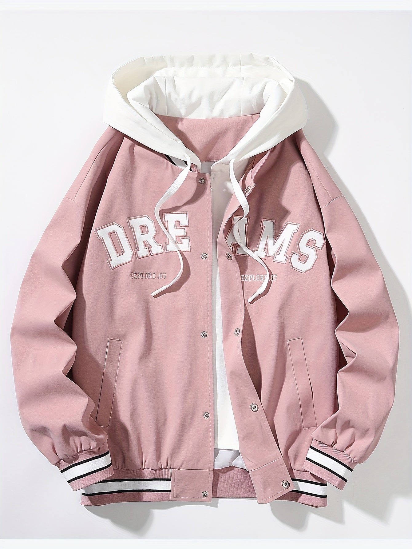 "Dreams" Varsity Jacket – White & Brown Streetwear with Statement Style