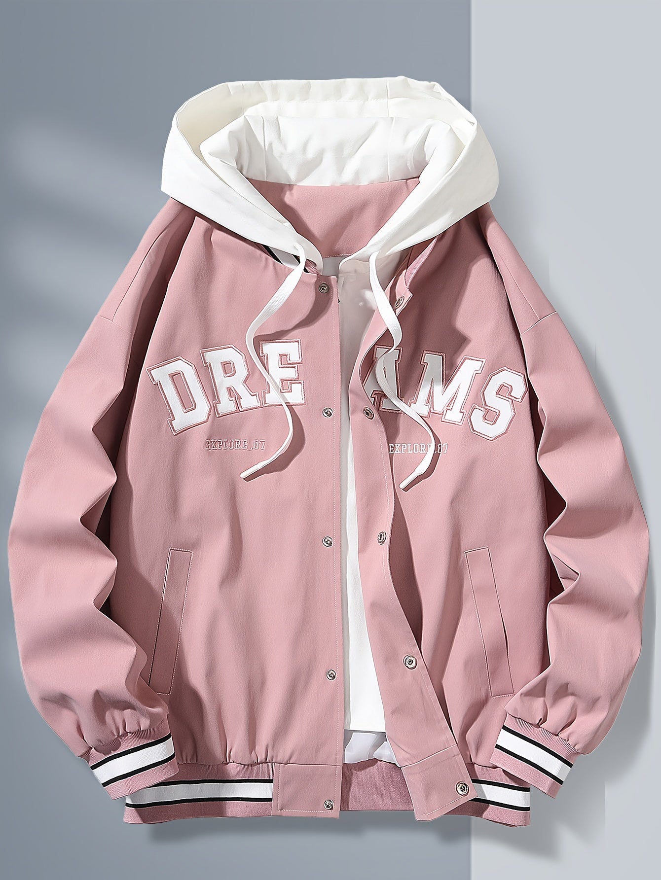 "Dreams" Varsity Jacket – White & Brown Streetwear with Statement Style