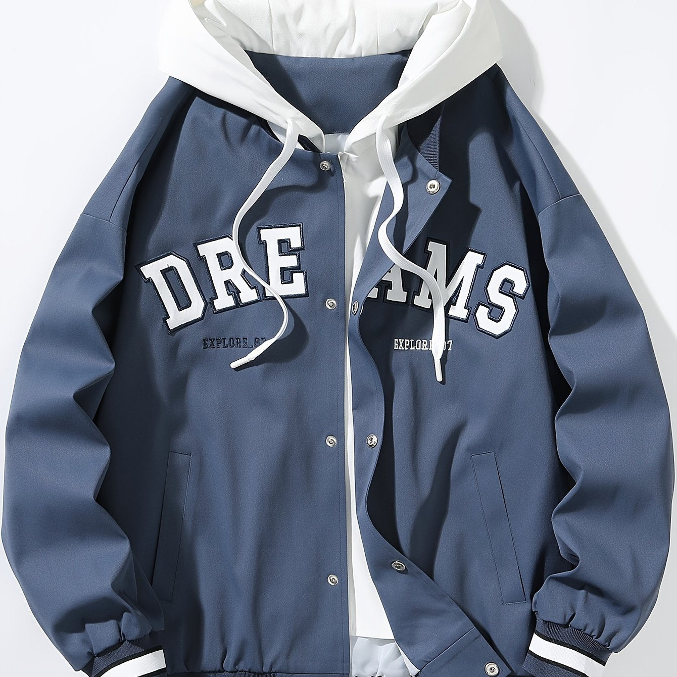 "Dreams" Varsity Jacket – White & Brown Streetwear with Statement Style