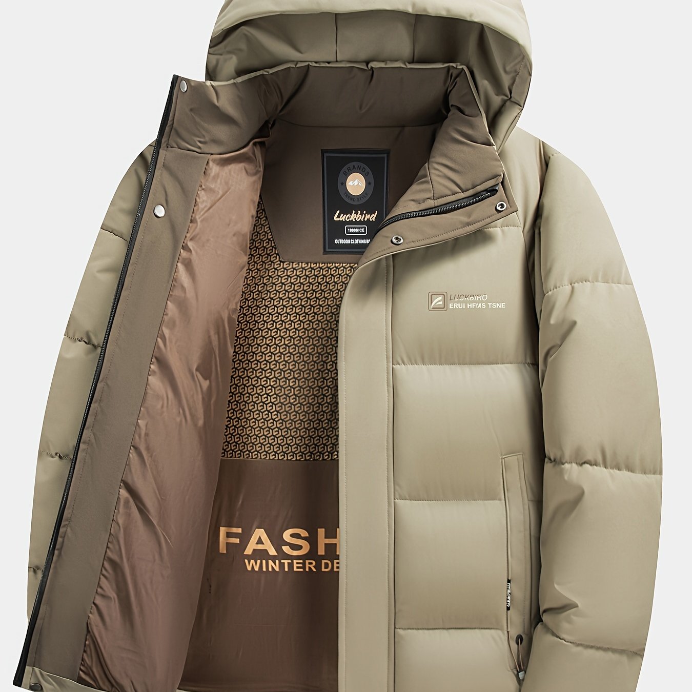 Men’s Beige Winter Hooded Coat – Warm, Stylish & Functional