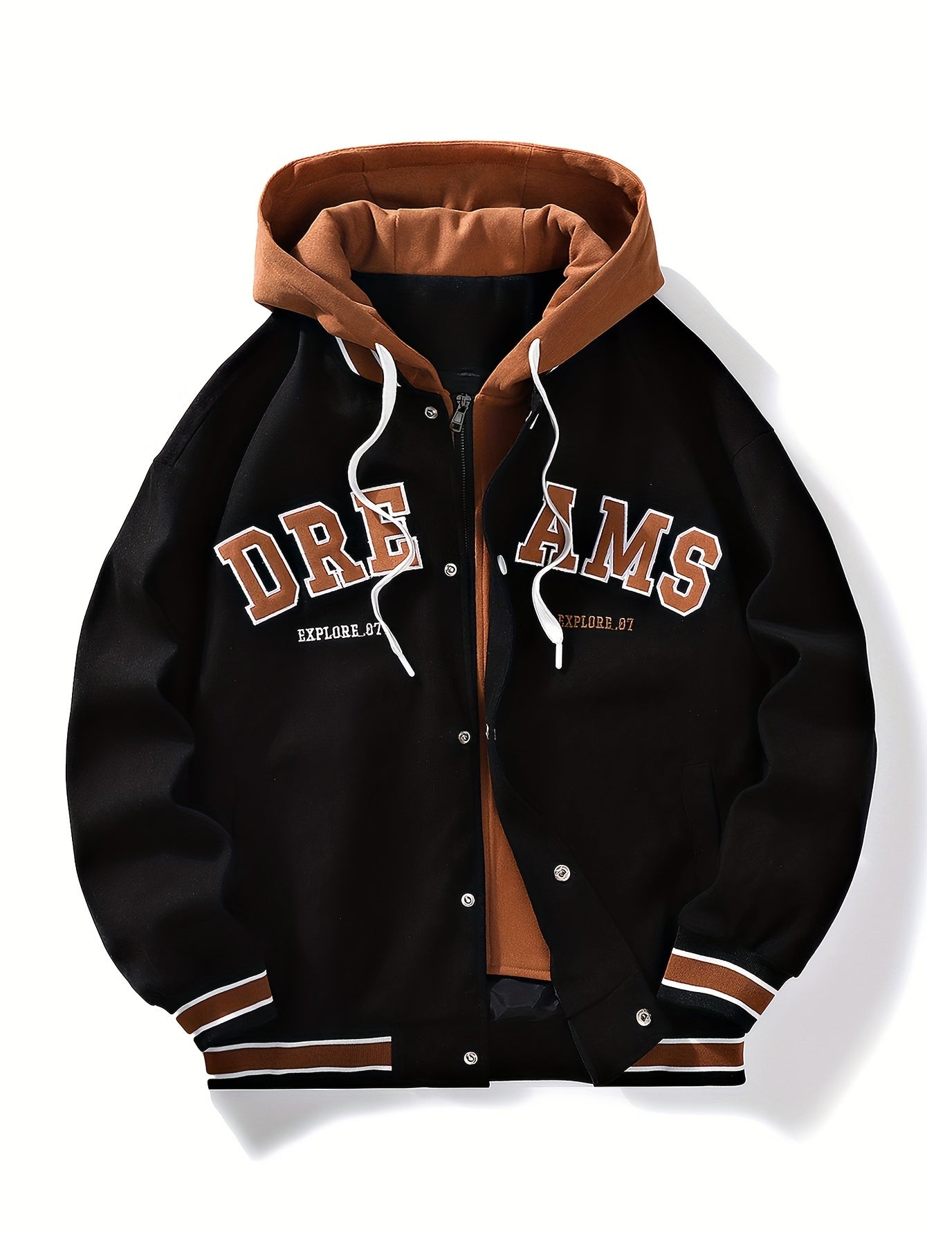 "Dreams" Varsity Jacket – White & Brown Streetwear with Statement Style