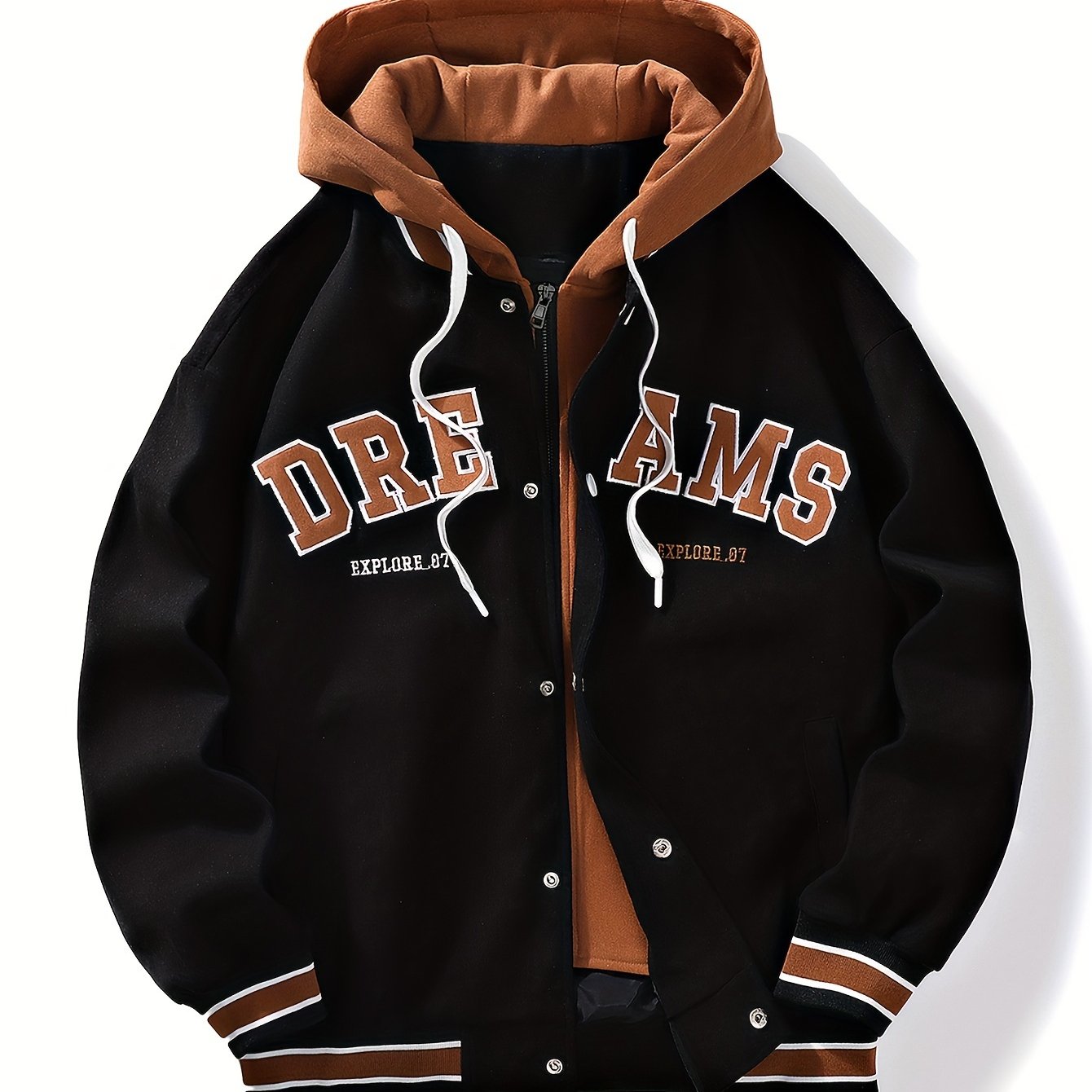 "Dreams" Varsity Jacket – White & Brown Streetwear with Statement Style