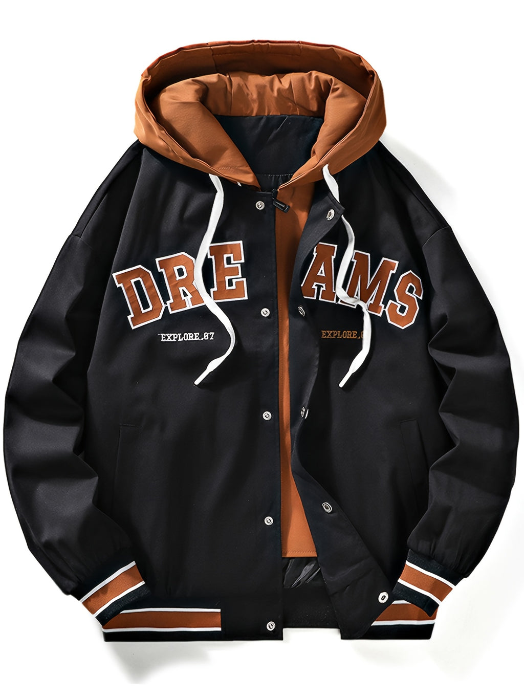 "Dreams" Varsity Jacket – White & Brown Streetwear with Statement Style