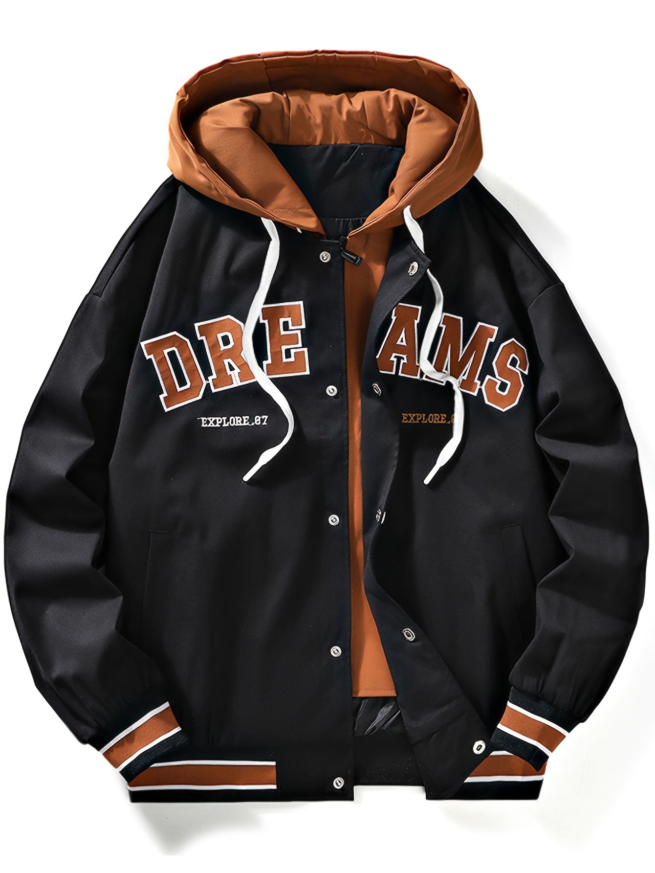 "Dreams" Varsity Jacket – White & Brown Streetwear with Statement Style
