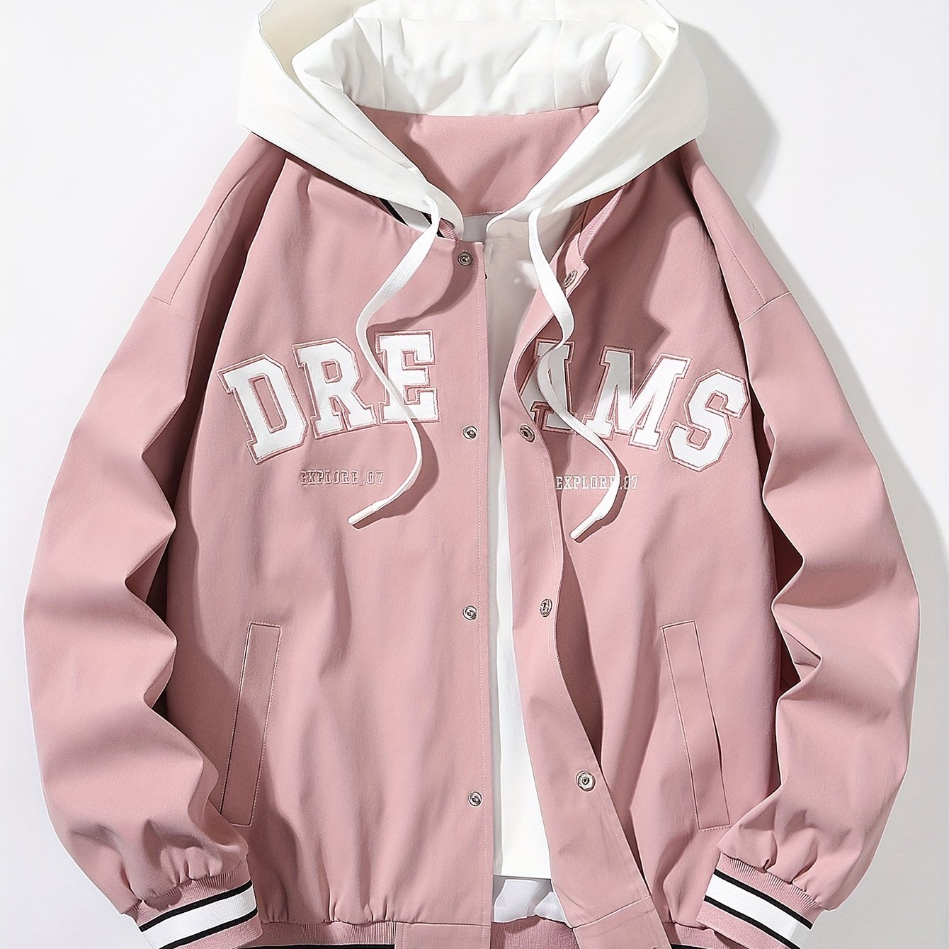 "Dreams" Varsity Jacket – White & Brown Streetwear with Statement Style